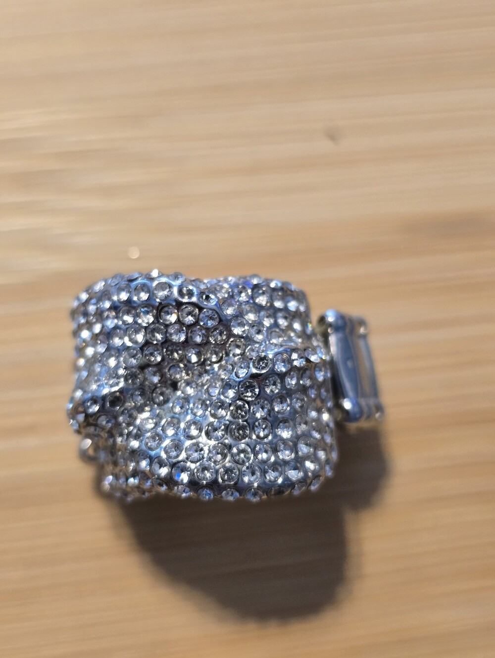 😵 Scandalous Shimmer Silver Ring Clear Rhinestone Pave Wide Stretch Band